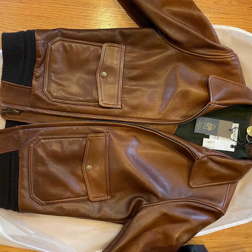 Taylor Stitch Golden Bear Seca Bomber Aviator Leather Jacket Expresso Sz S/38
